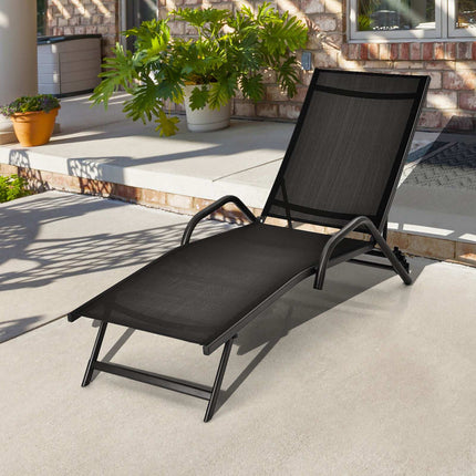 Outdoor Chaise Lounge Set, Adjustable Backrest, Black