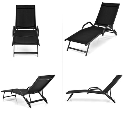 Outdoor Chaise Lounge Set, Adjustable Backrest, Black