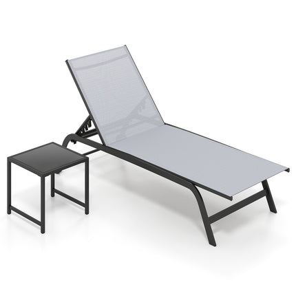Outdoor Chaise Lounge Set with Wheels and Side Table