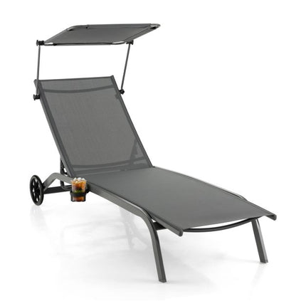 Outdoor Chaise Lounge With Canopy, Wheels, Metal Frame