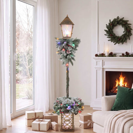Outdoor Christmas Lantern with LED Lights, Pinecones, Berries