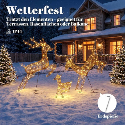 Outdoor Christmas Reindeer Set with 200 LED Lights, Timer