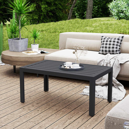 Outdoor Coffee Table, Slatted Top, Galvanized Steel, Grey