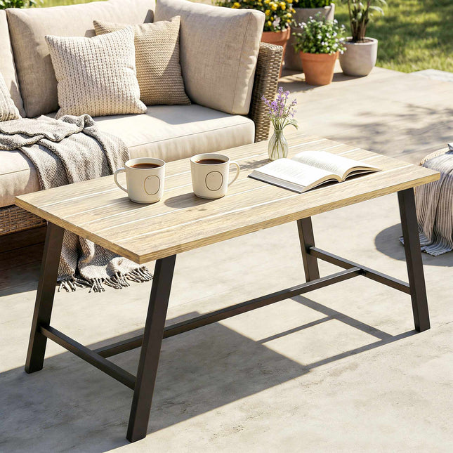 Outdoor Coffee Table, Wood-Look Top, 100x55 cm, Weatherproof
