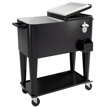 Outdoor Cooler Cart, 76L Capacity, Black, with Wheels