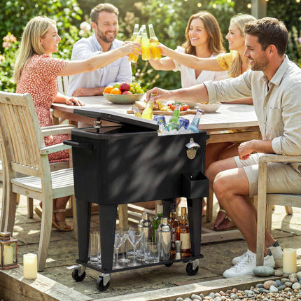 Outdoor Cooler Cart, 76L Capacity, Black, with Wheels