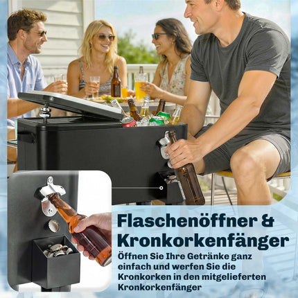 Outdoor Cooler Cart, 76L Capacity, Black, with Wheels