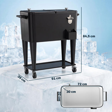 Outdoor Cooler Cart, 76L Capacity, Black, with Wheels