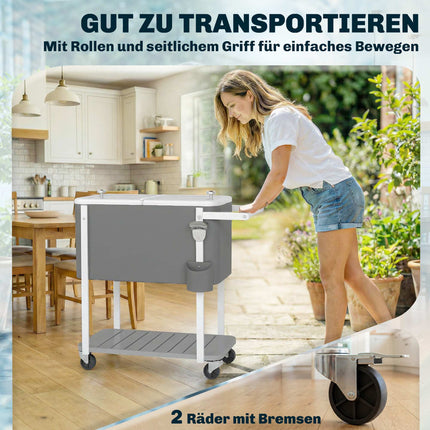 Outdoor Cooler Cart with Wheels, 56L Capacity, Gray