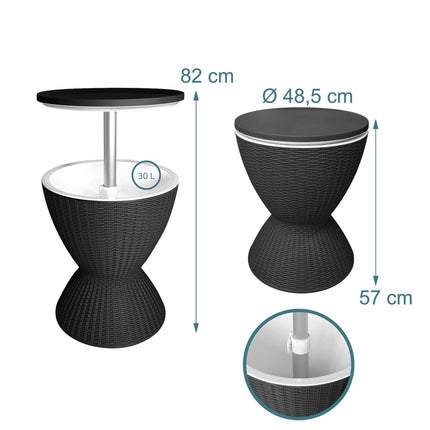Outdoor Cooler Side Table, 30L Rattan, Adjustable Top
