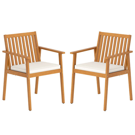Outdoor Dining Chairs Set, Acacia Wood, Removable Cushions