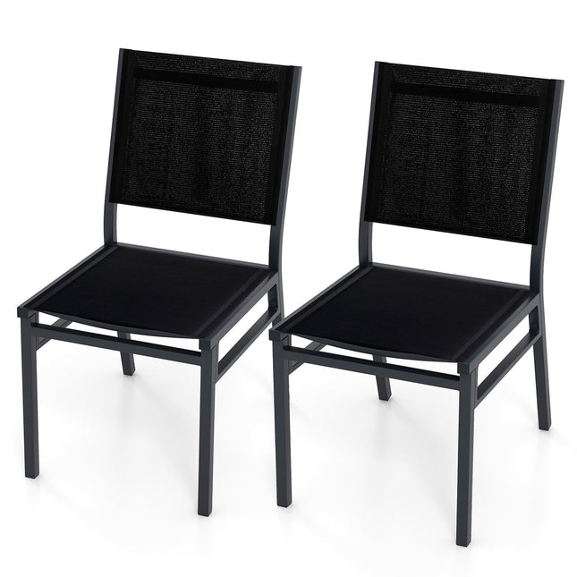 Outdoor Dining Chairs Set of 2, Breathable Fabric, Black