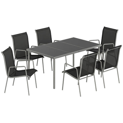 Outdoor Dining Set, 7-Piece, Glass Table & Stackable Chairs