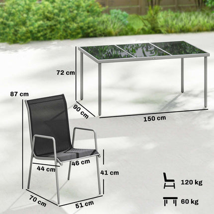 Outdoor Dining Set, 7-Piece, Glass Table & Stackable Chairs