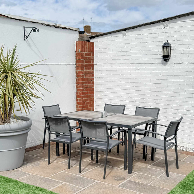 Outdoor Dining Set with Table and 6 Stackable Chairs, Grey