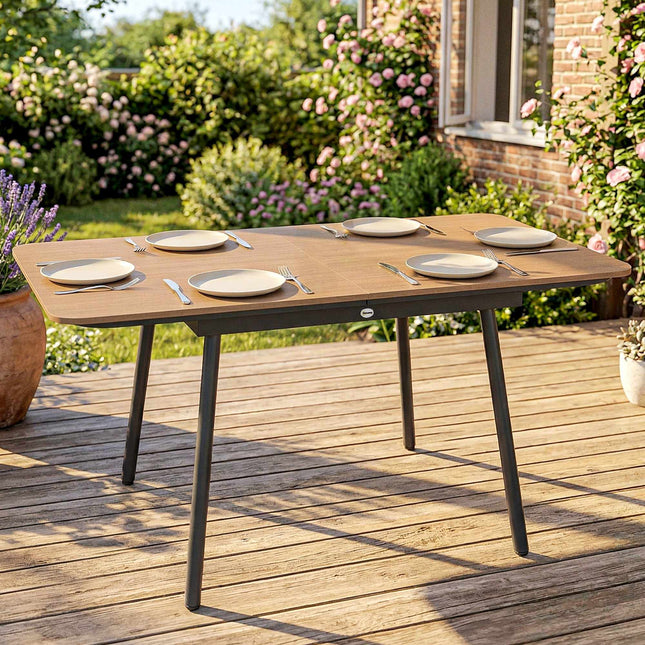 Outdoor Dining Table 140x80 cm, 6 Seats, Teak WPC Top