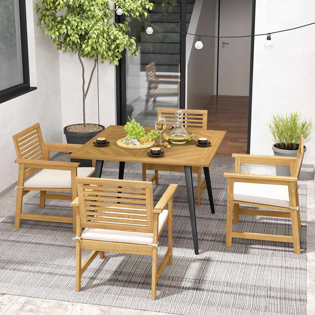 Outdoor Dining Table, Acacia Wood, 4-Person, 1.9 in Hole
