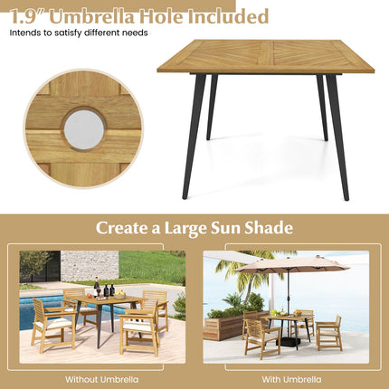 Outdoor Dining Table, Acacia Wood, 4-Person, 1.9 in Hole