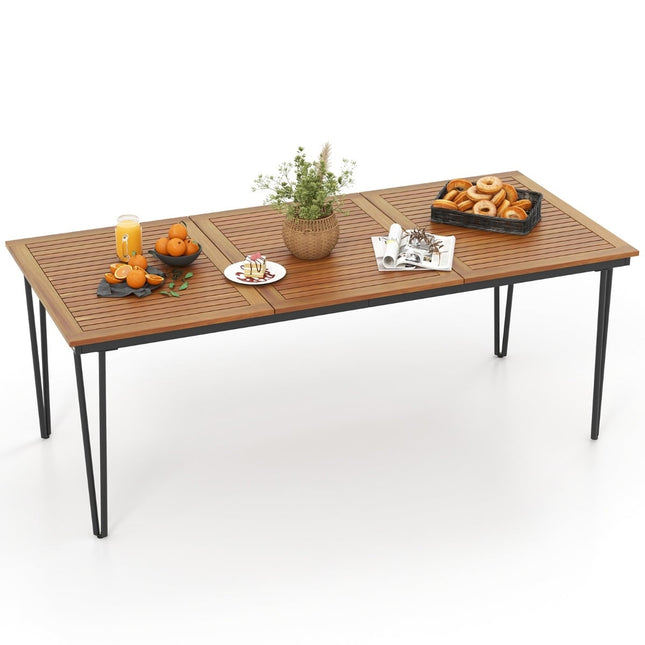 Outdoor Dining Table, Acacia Wood, 8 Seats, Umbrella Hole