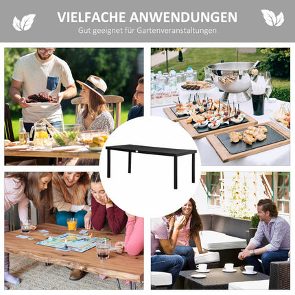 Outdoor Dining Table, Black, 190 x 90 x 74 cm, Seats 8