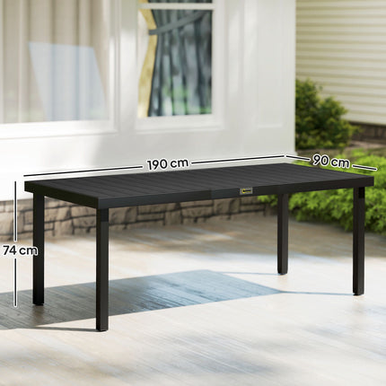 Outdoor Dining Table, Black, 190 x 90 x 74 cm, Seats 8