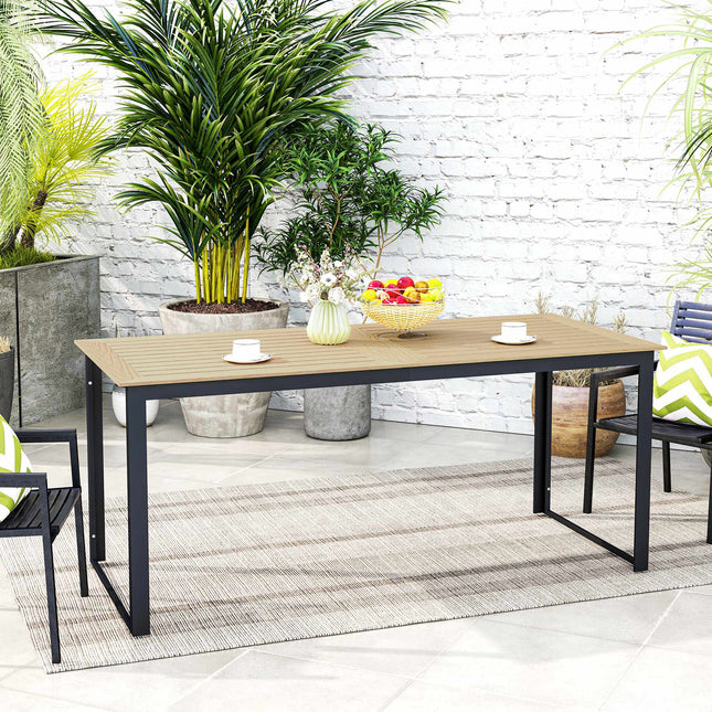 Outdoor Dining Table, Weatherproof, Seats 6, Teak Finish