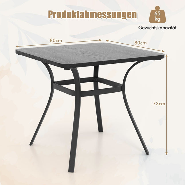Outdoor Dining Table for 4, Wood-Look Top, 80x80 cm