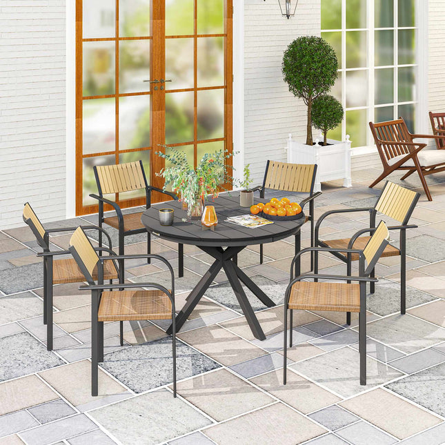 Outdoor Dining Table for 6, Aluminum Frame, Black