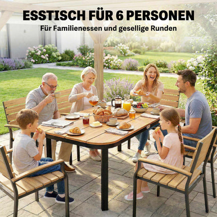 Outdoor Dining Table for 6, WPC Top, Metal Frame, 155x88 cm