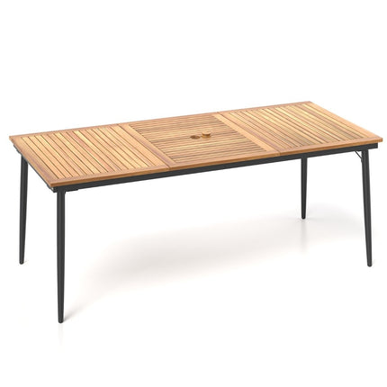 Outdoor Dining Table with Umbrella Hole, Acacia Wood, Seats 8