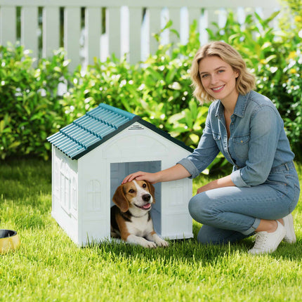 Outdoor Dog House, Weatherproof Plastic, 65 x 75.7 x 63 cm, Blue