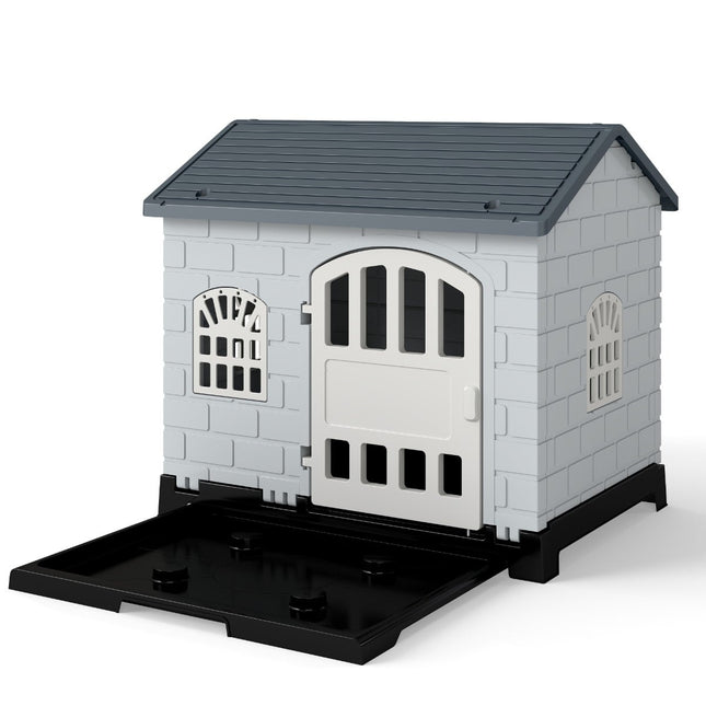 Outdoor Dog House with Door, 3 Windows, Removable Floor