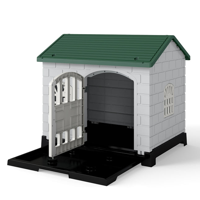 Outdoor Dog House with Door, Windows, Removable Floor