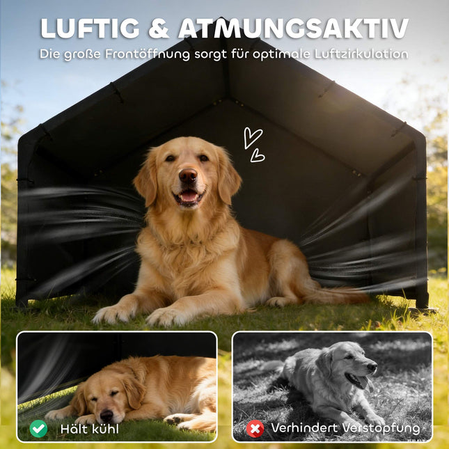 Outdoor Dog House with UV-Resistant Canopy, 125x110x93 cm