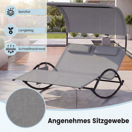 Outdoor Double Sun Lounger with Canopy and Headrests