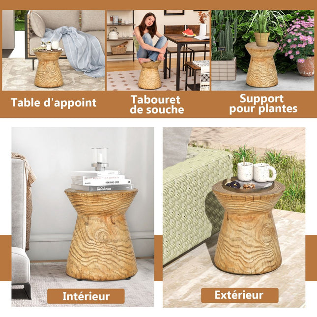 Outdoor End Table, Natural Rock, Wood Grain, 14.5 x 17 in
