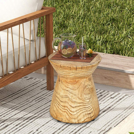 Outdoor End Table, Natural Rock, Wood Grain, 14.5 x 17 in