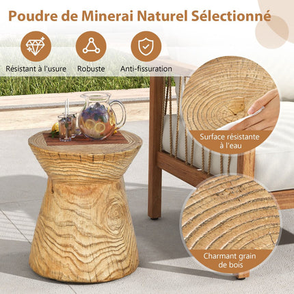 Outdoor End Table, Natural Rock, Wood Grain, 14.5 x 17 in