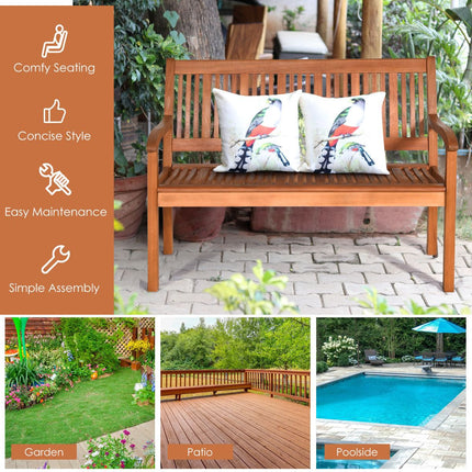 Outdoor Eucalyptus Wood Garden Bench, 2-Seater