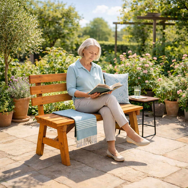 Outdoor Fir Wood Garden Bench with Backrest, Orange