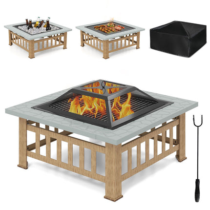 Outdoor Fire Pit, Grill Grate, Spark Guard, Poker, Gray