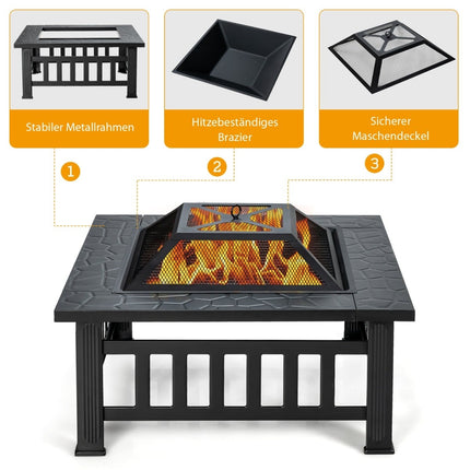 Outdoor Fire Pit with Grill, Spark Screen & Poker