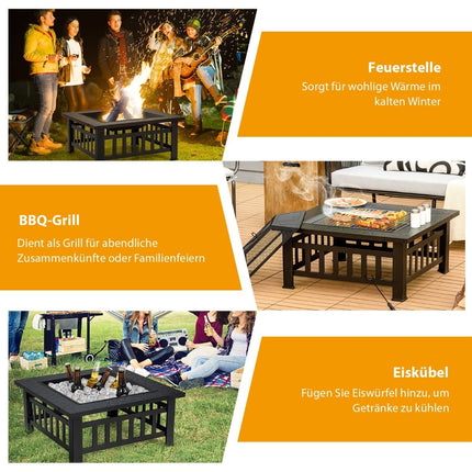 Outdoor Fire Pit with Grill, Spark Screen & Poker