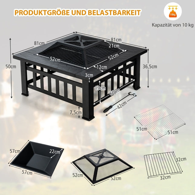 Outdoor Fire Pit with Grill, Spark Screen & Poker