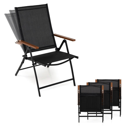 Outdoor Folding Garden Chairs Set of 4, 5-Position, Black