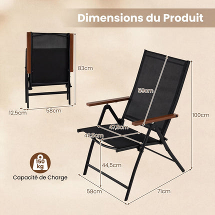 Outdoor Folding Garden Chairs Set of 4, 5-Position, Black