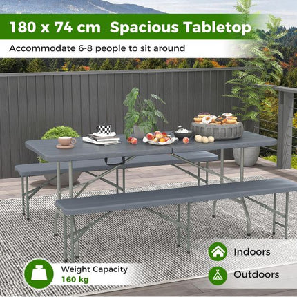 Outdoor Folding Table 180 x 74 cm, HDPE Top, Metal Legs