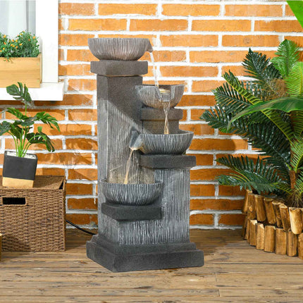 Four-tier outdoor resin fountain with LED, stone look