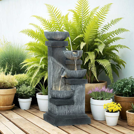 Four-tier outdoor resin fountain with LED, stone look