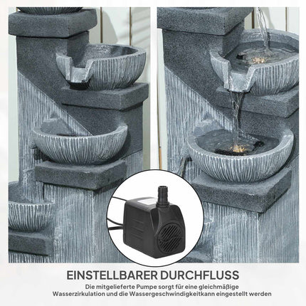 Four-tier outdoor resin fountain with LED, stone look